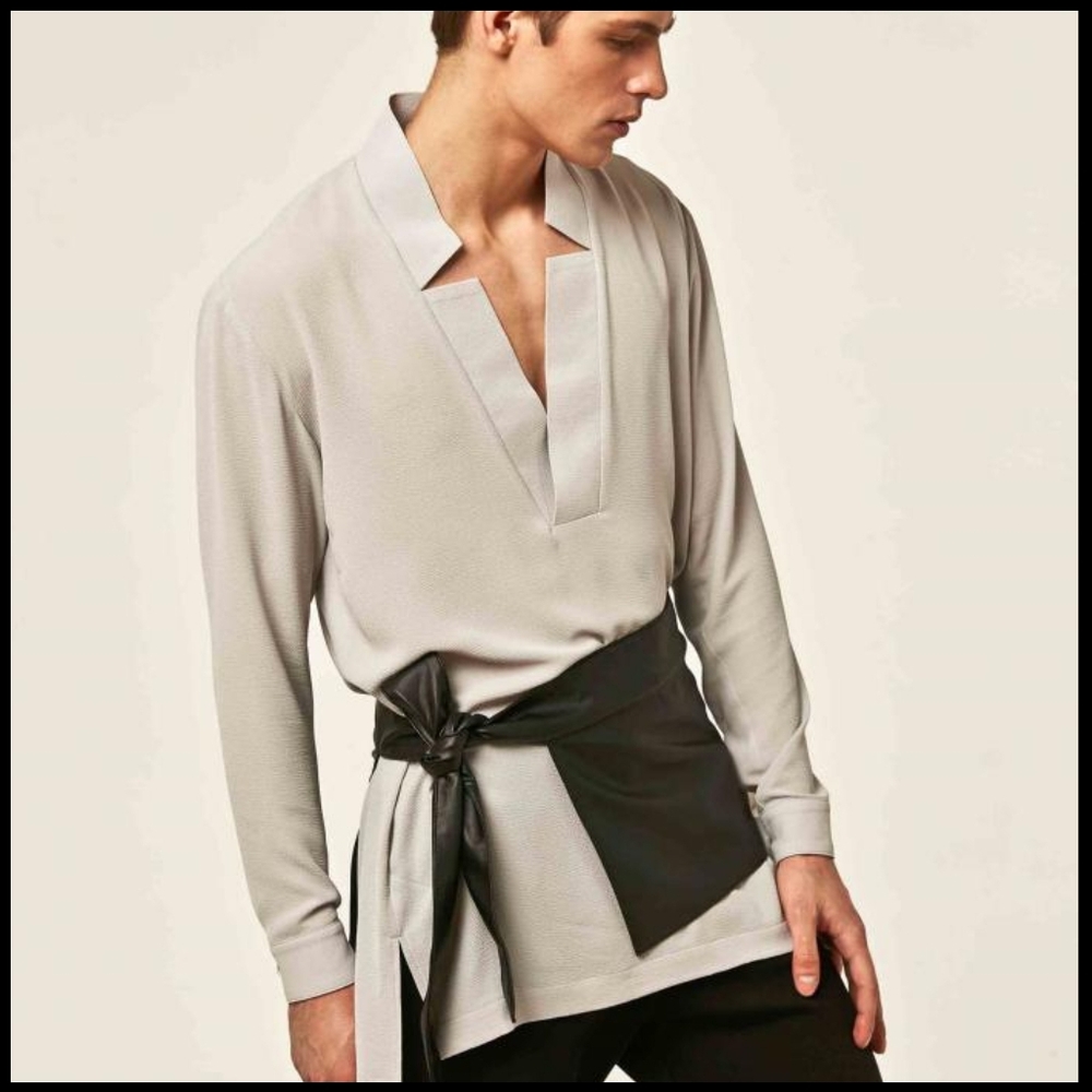 EUC ORTTU Star Neck Shirt Long Sleeve in Beige